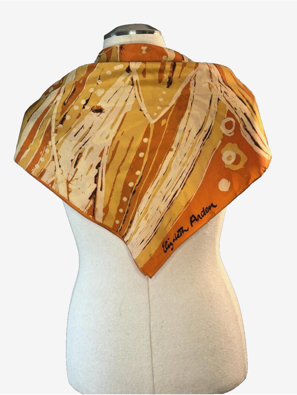 Vintage 1980's Elizabeth Arden Signed Orange Floral Acetate Scarf 27" Sq EUC